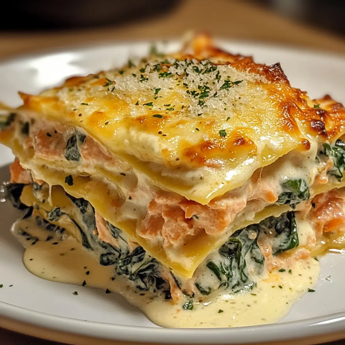 Lachs-Spinat-Lasagne mit Sahnesoße für Genießer